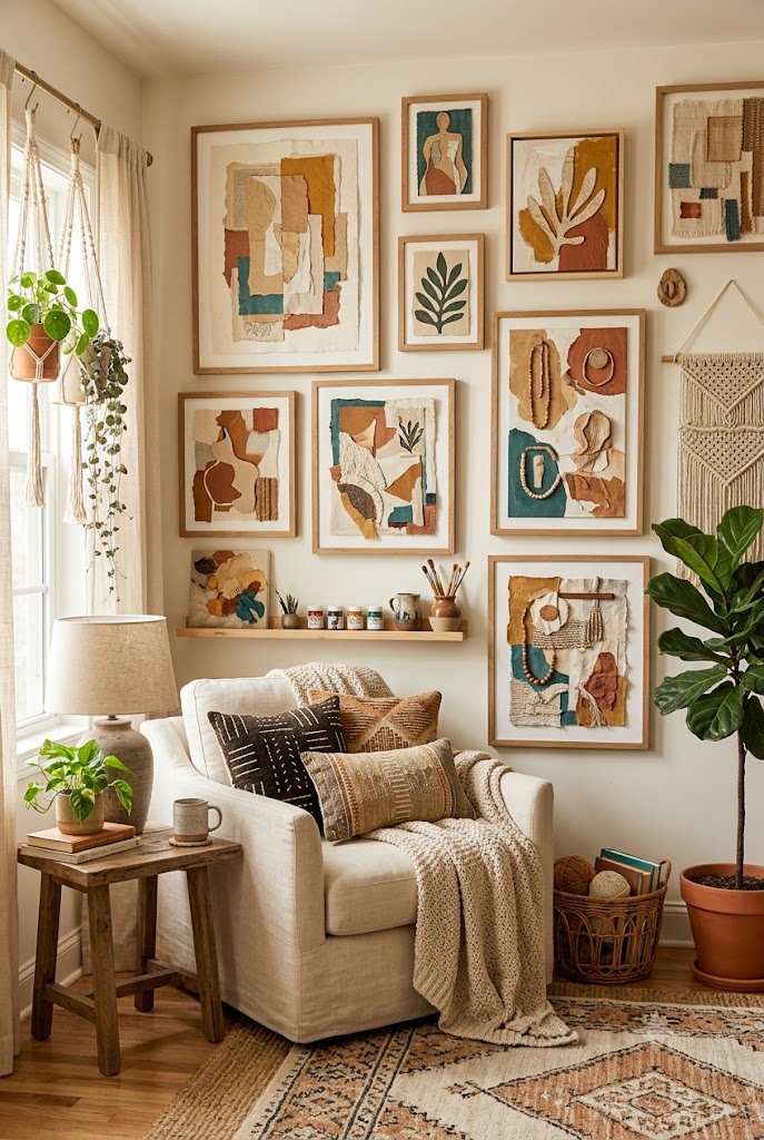 Mixed Media & Collage Art for boho living room