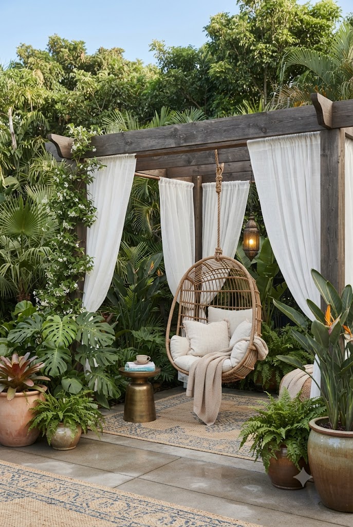 Backyard Cabana with Hanging Chair