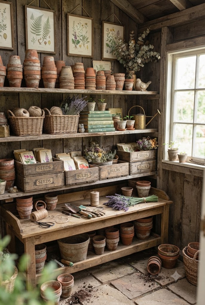 rustic garden shed interior storage