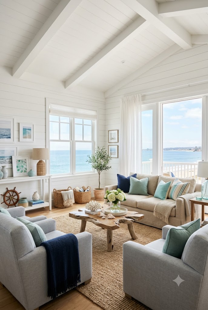 A bright coastal cottage living room