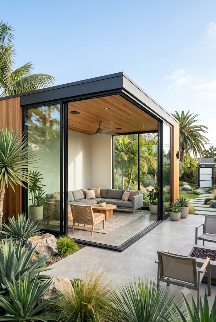 Enclosed Cabana with Sliding Doors