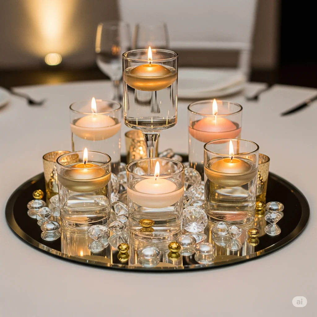Floating Candles Wedding Centerpieces with mirror base