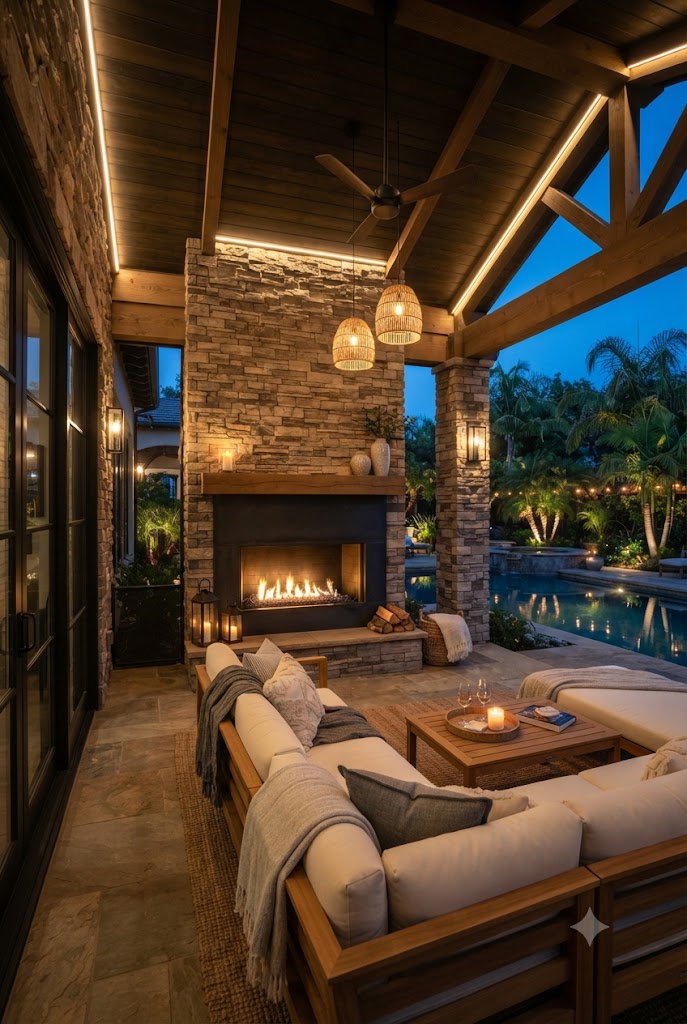 Luxe Cabana with Outdoor Fireplace