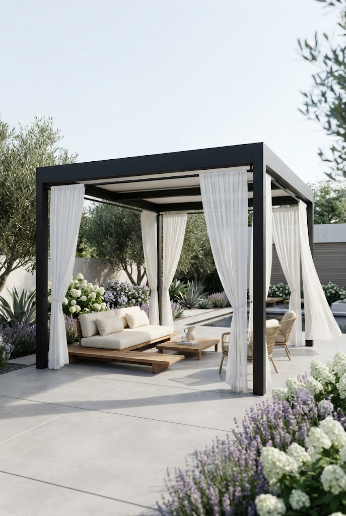 Modern Cabana with White Drapes