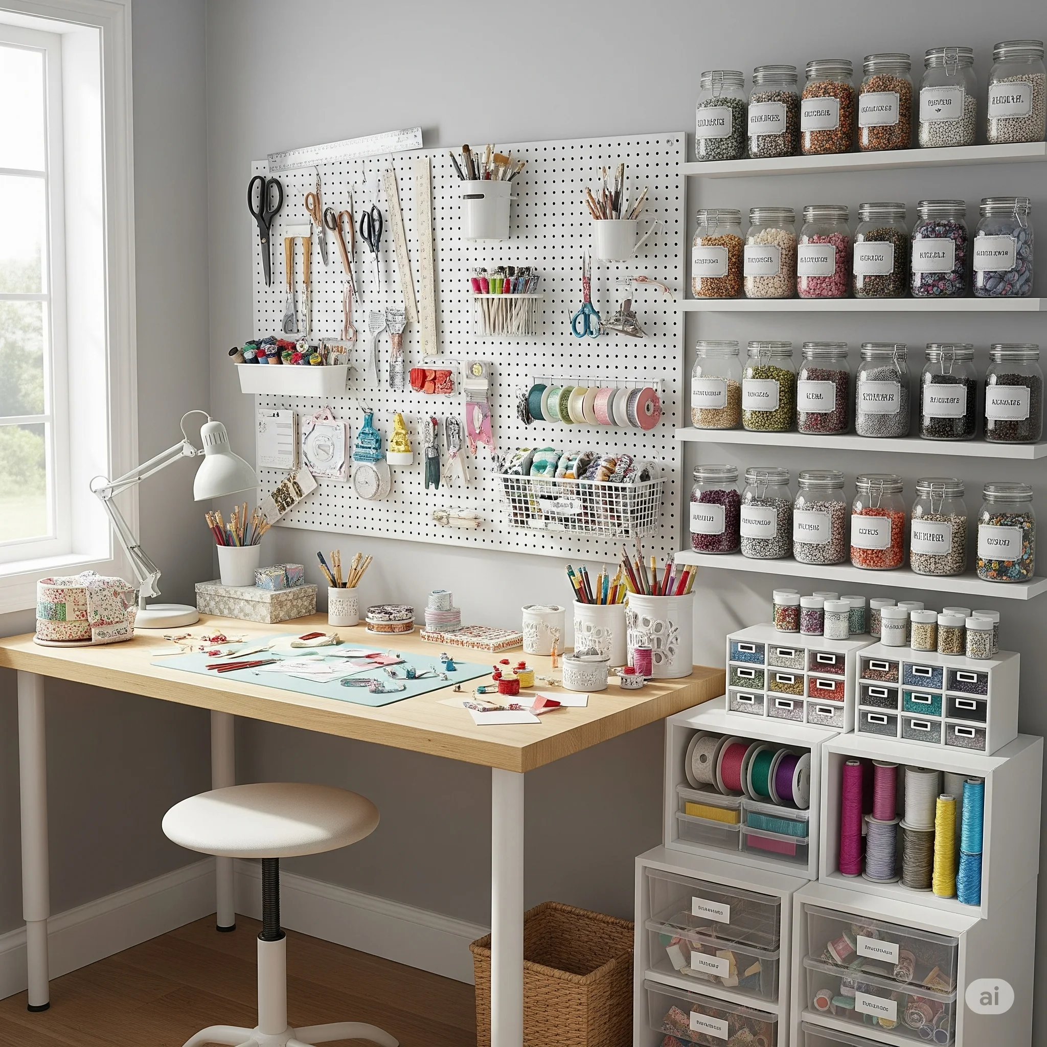 organized Workshop storage, craft room