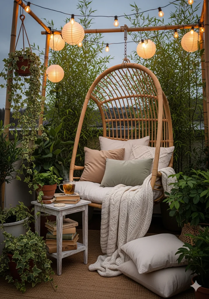 Paper Lantern Rooftop Reading Nook with Hanging Chair