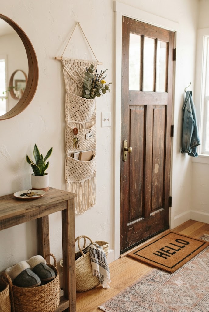 slim macrame pocket hanger near the door