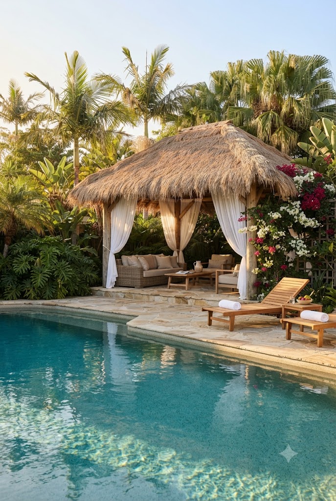 Thatched Roof Pool Cabana