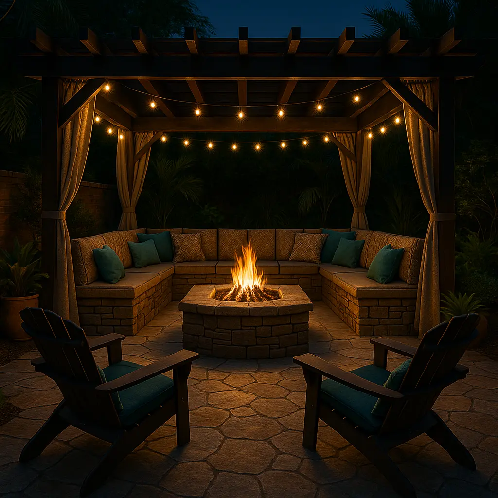 Rustic Stone Patio with a Fire Pit