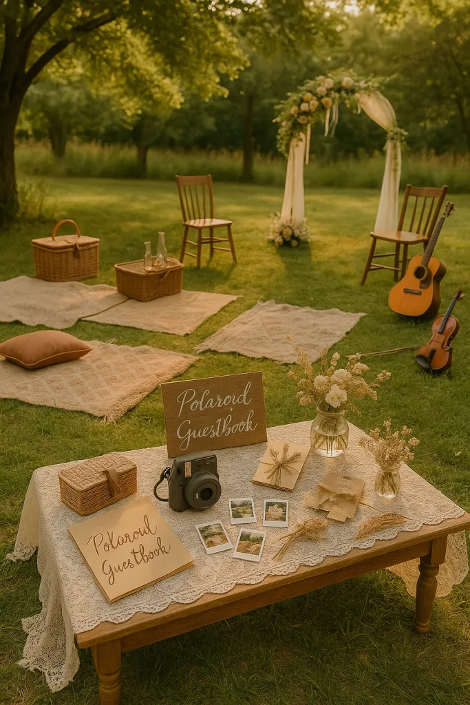 Cottagecore wedding, polard guest book station