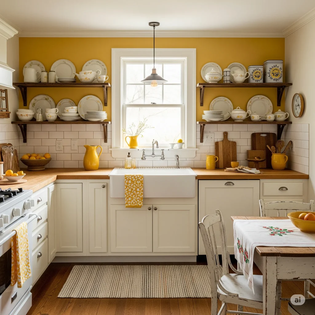 Cottagecore yellow accent kitchen