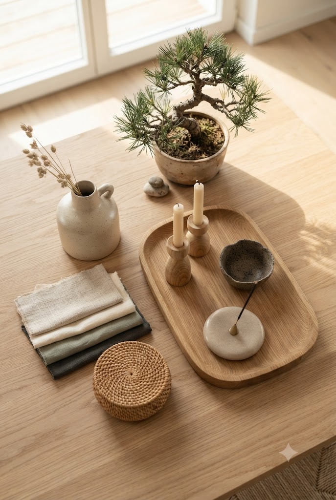 Natural Materials in Japandi house