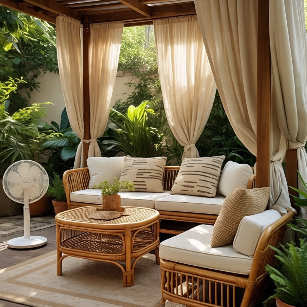 Covered Pergola with Outdoor Curtains