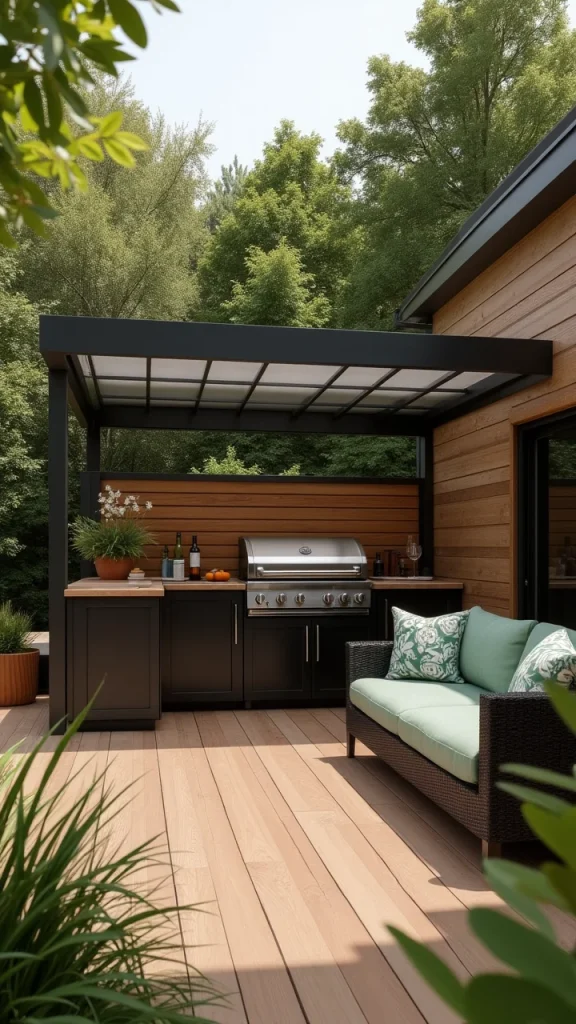  Patio with Outdoor Kitchen and Bar, shaded pergola with Polycarbonated roof 