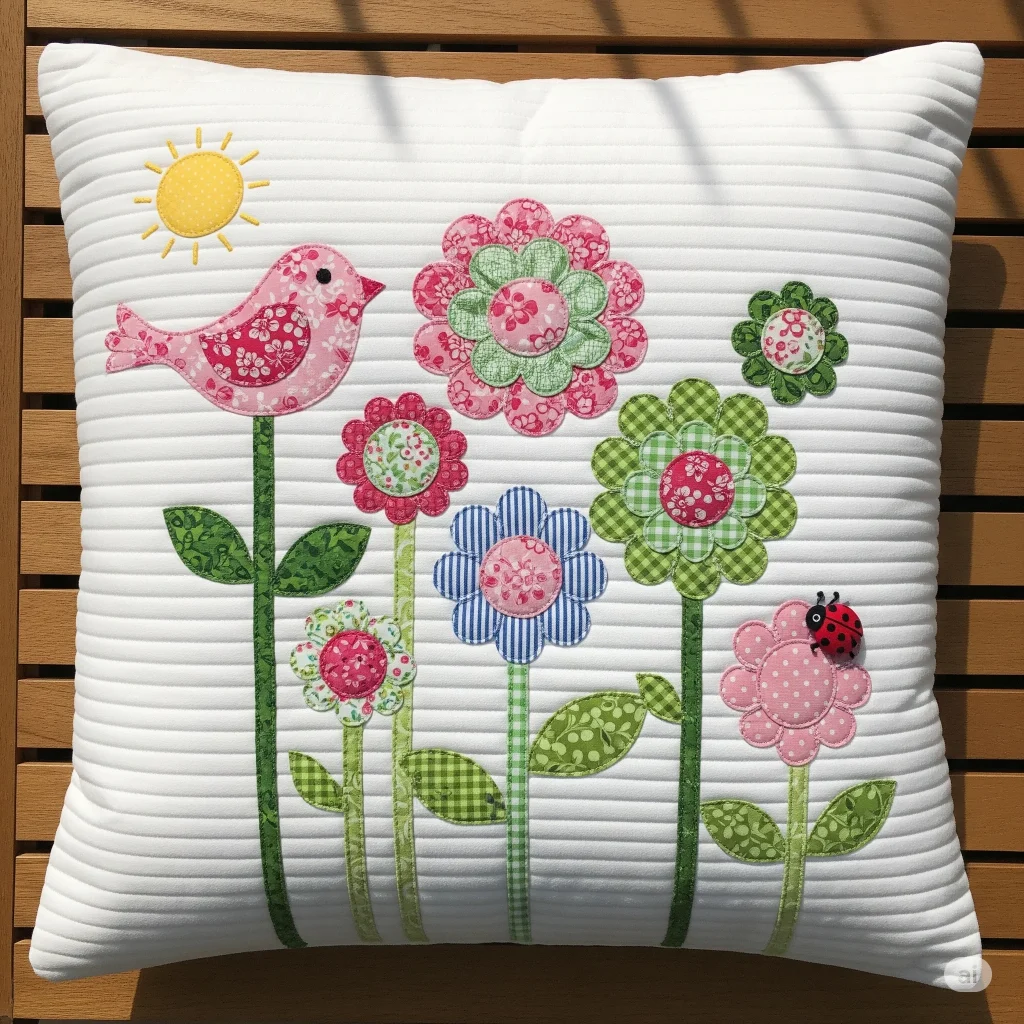 Applique cushion spring aesthetic, Spring-Inspired Throw Pillow