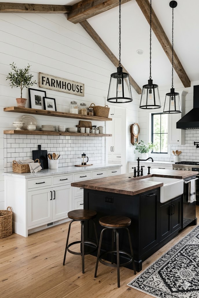 black and white farmhouse kitchen 