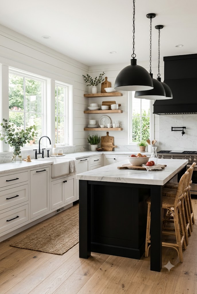 Black and White Farmhouse Chic kitchen