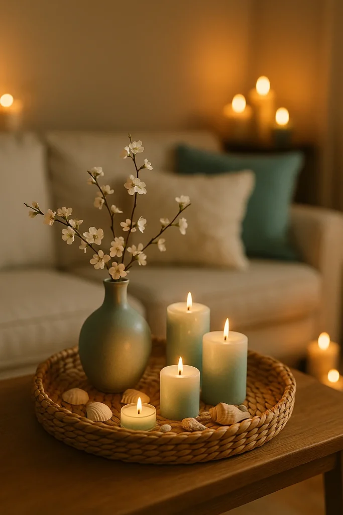Candle styling on coffee table