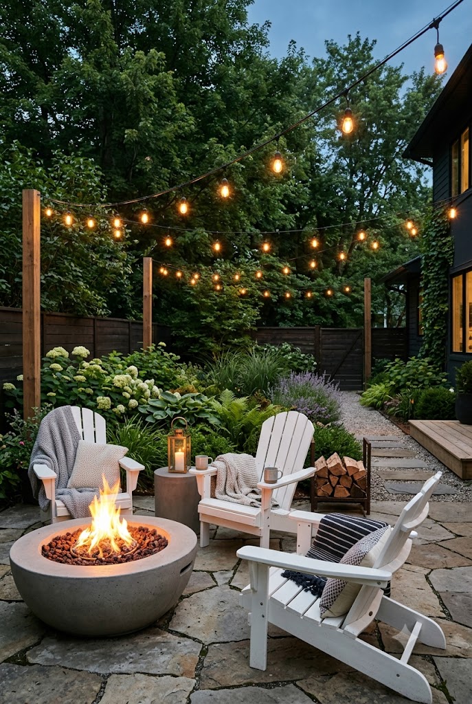 Rustic Stone Patio with a Fire Pit