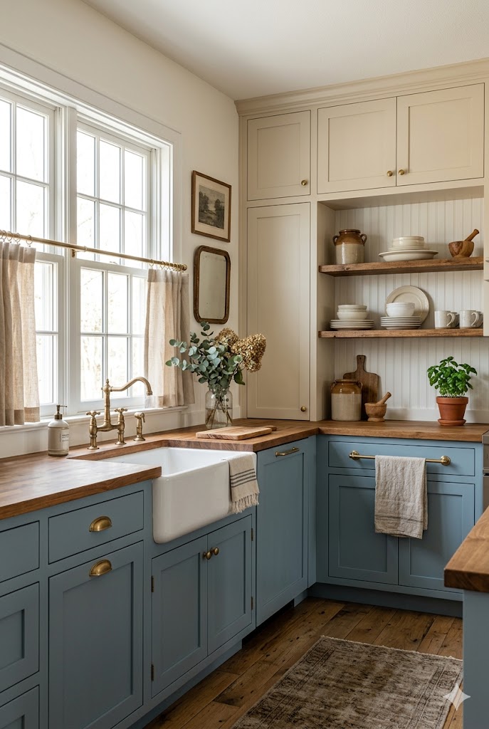 Dusty Blue and Ivory kitchen
