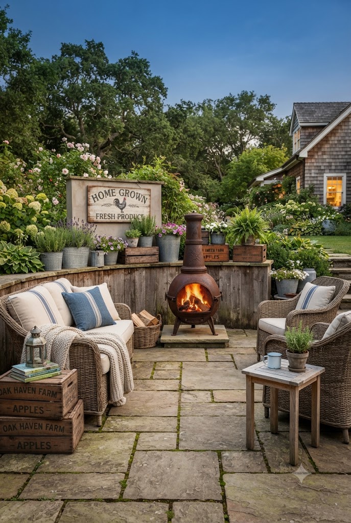 Farmhouse Style Patio with Rustic Accents