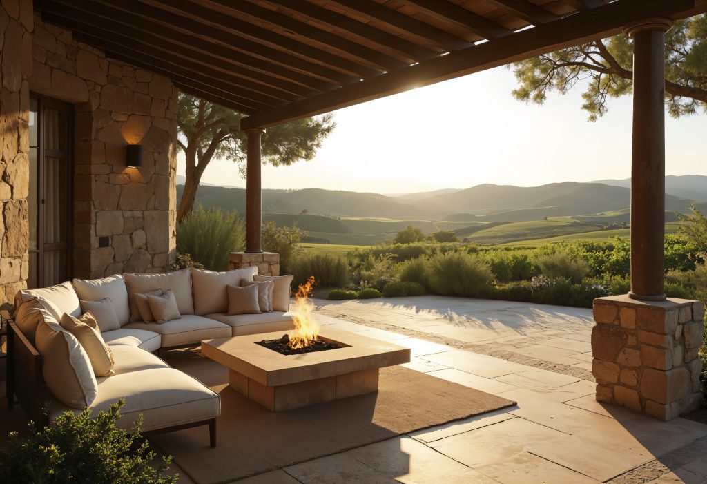  Minimalist Concrete Patio with Fire Table