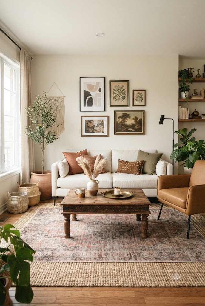   Vintage with Modern mix boho living room