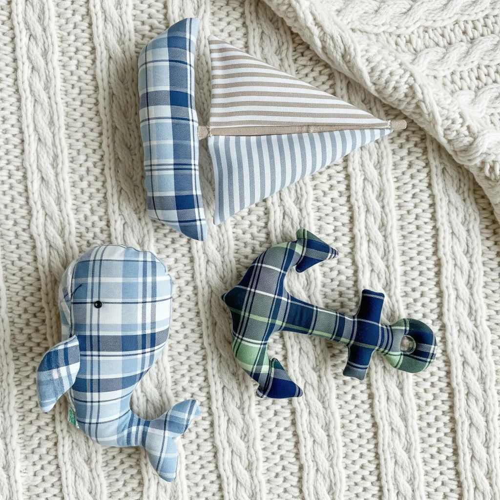 Nautical-Themed Softies a sail boat, whale and anchor