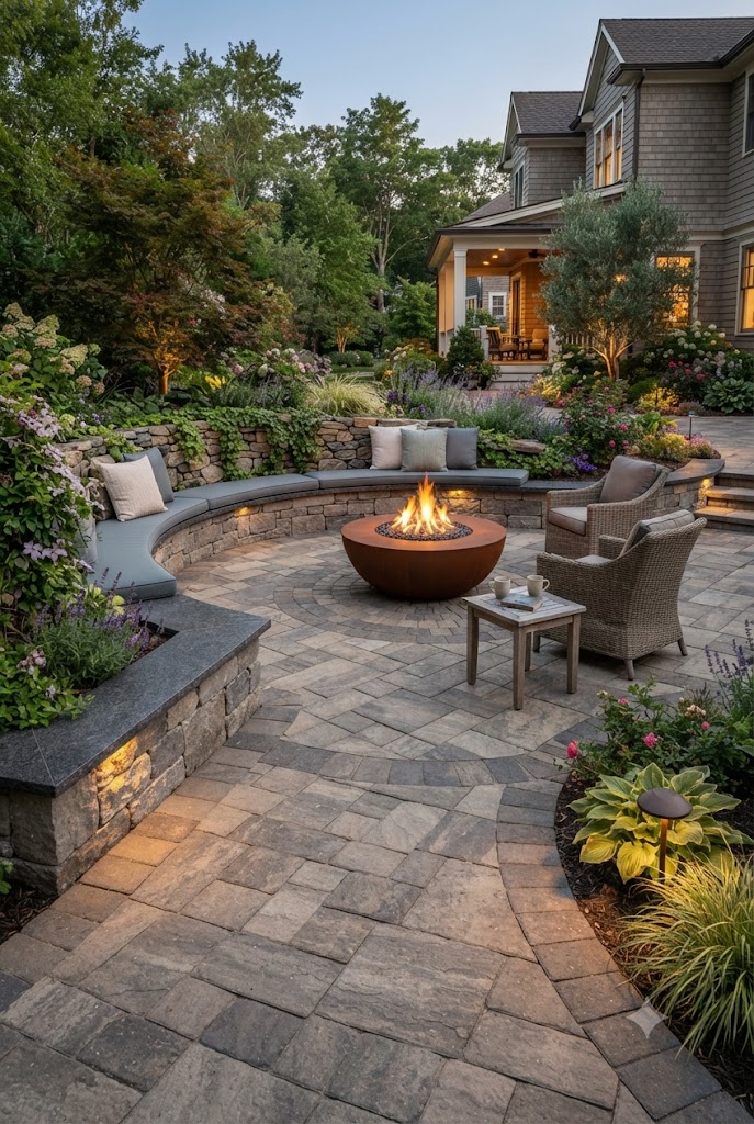 Elegant Paver Patio with Built-In Seating