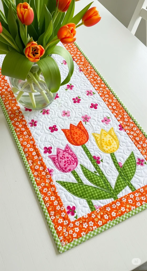 spring table runner on dining table