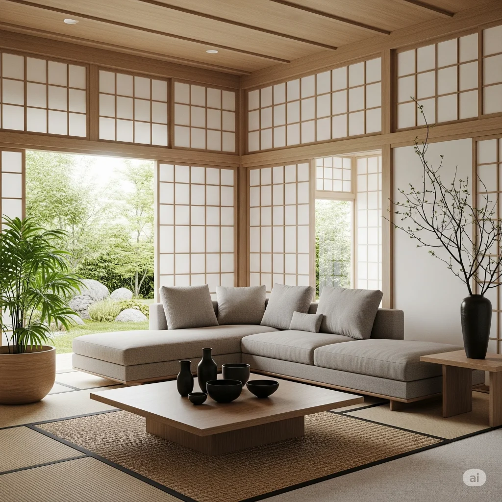 Shoji Screen Wall of Japandi living room