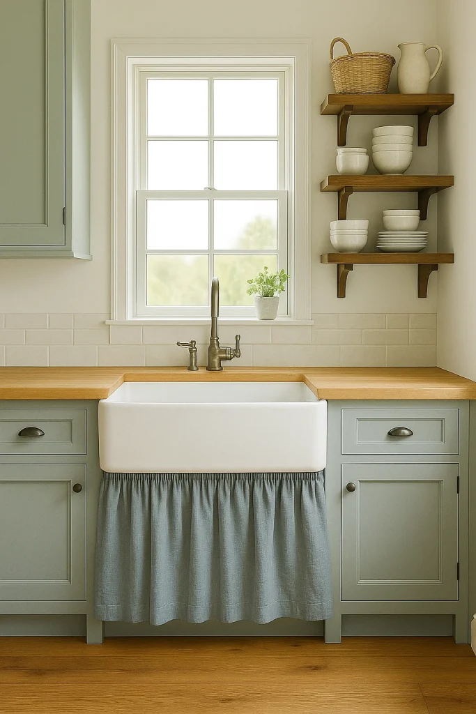 apron-front sink of farmhouse kitchen