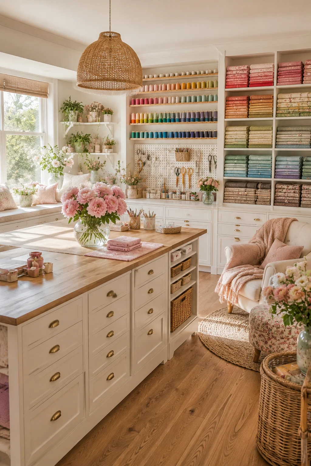 elegant and feminine sewing studio