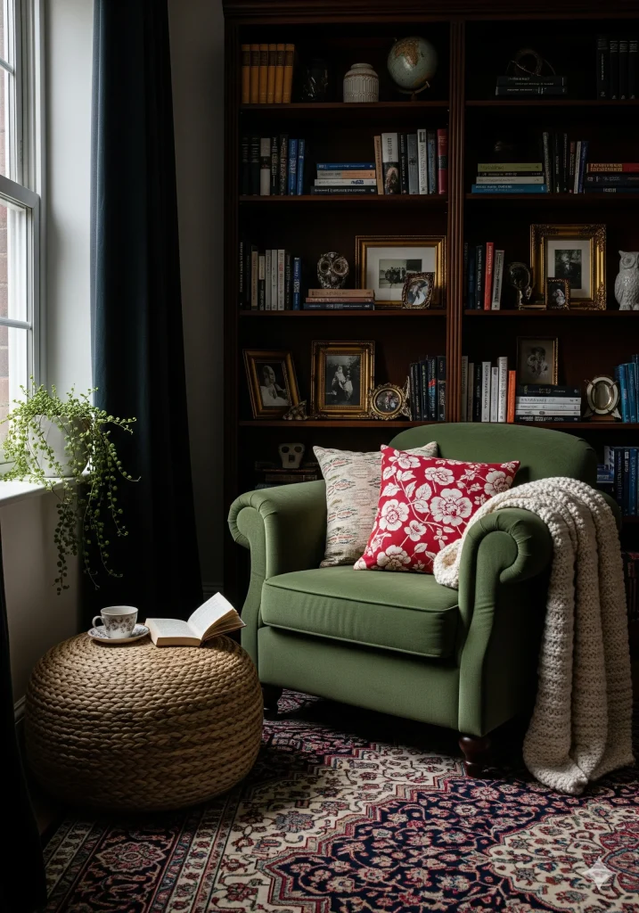 Dark Academia Home Library,
Cozy Study Nooks and Reading Corner