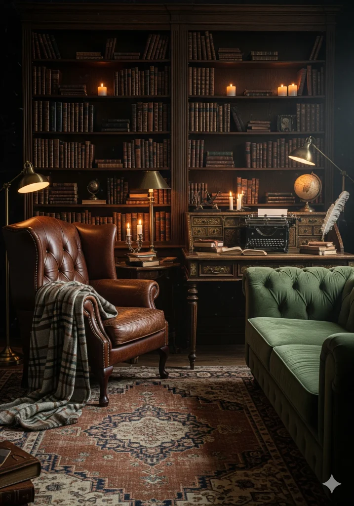 Dark Gothic Library Interior
Dark Academia Library Inspo
dream home library