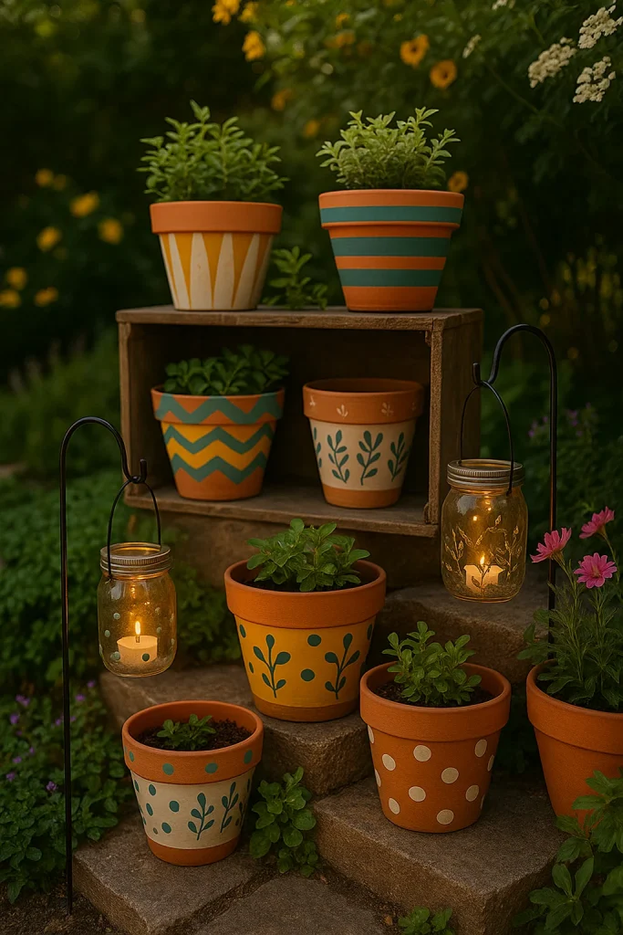 Painted garden terracotta pots
