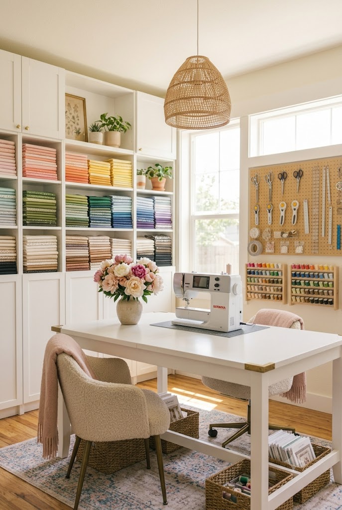 well organized sewing room 