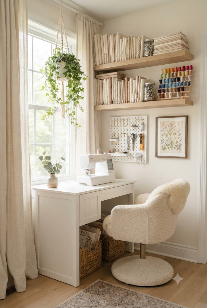small minimalist sewing nook