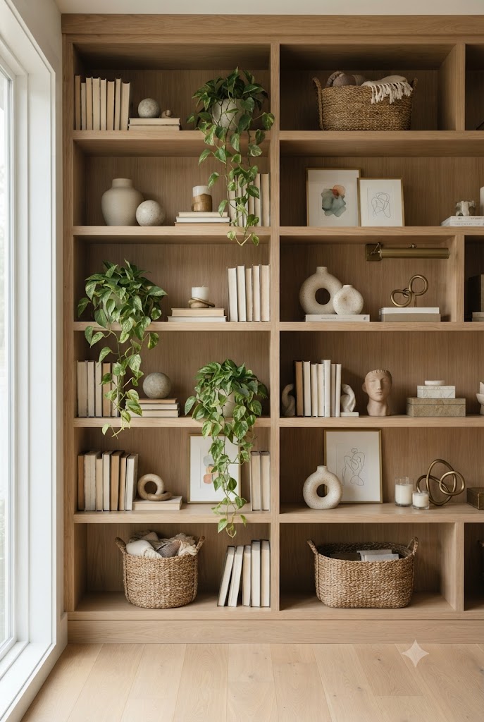 Bookshelf Styling with Plants, Art & Dรฉcor