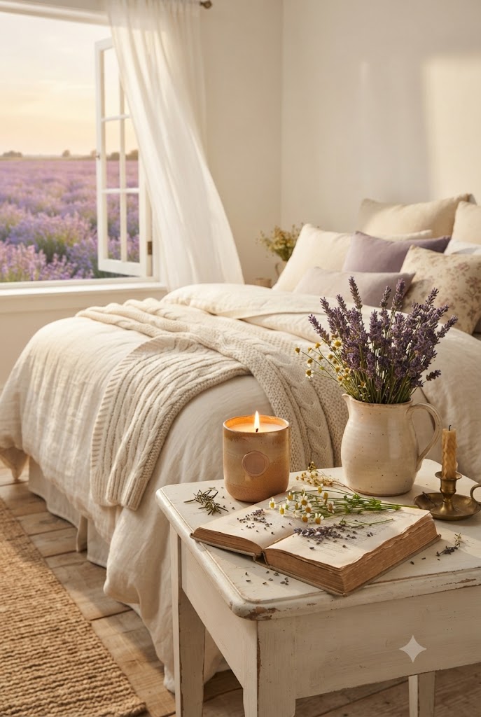 Lavender & Chamomile sented candle, French inspired Bedroom decor