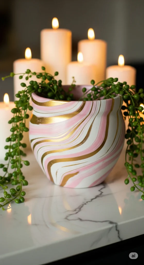 Marbled Effect Pot painting, marbled clay pots, marble paint on flower pots