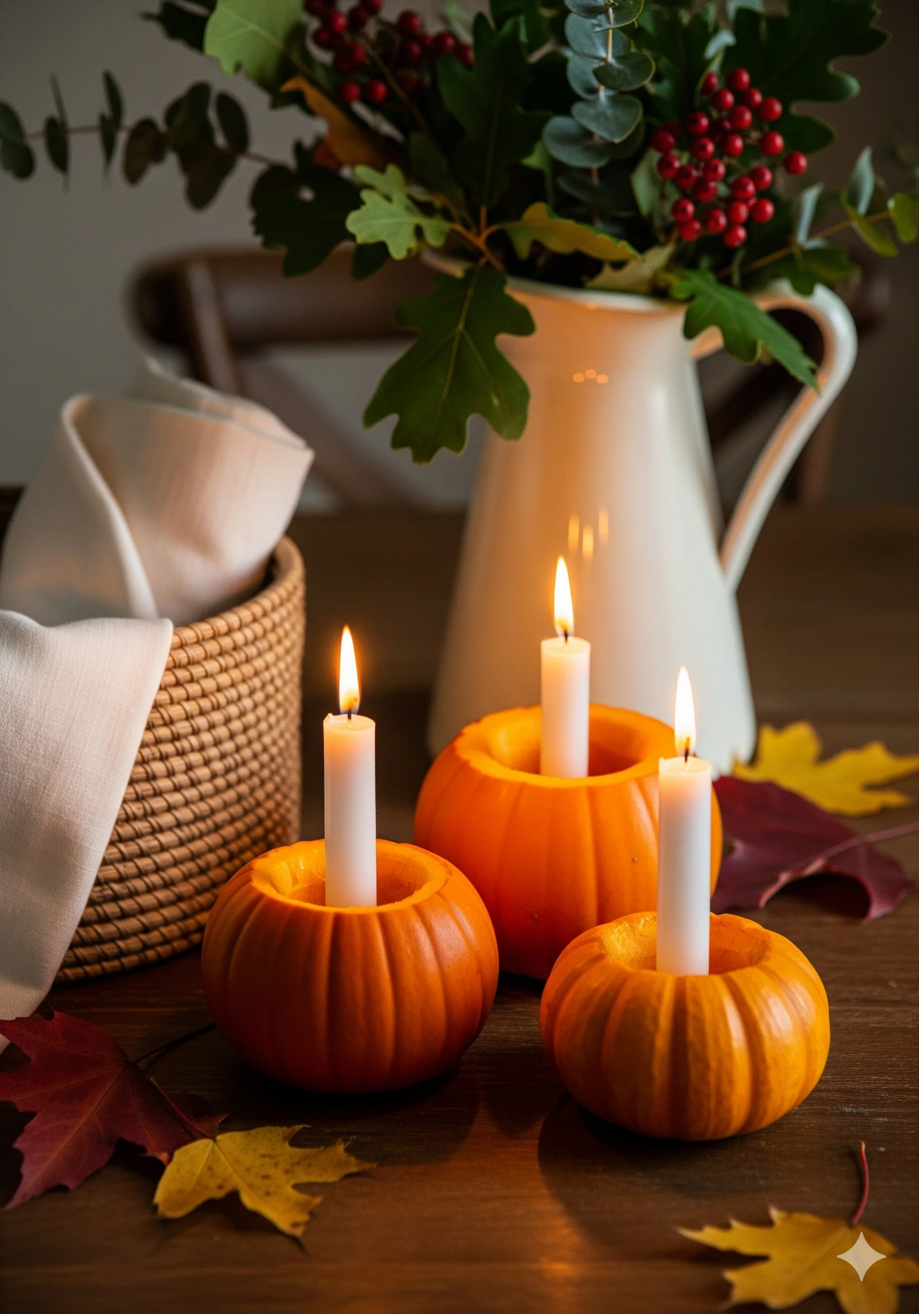 DIY fall Candles decor in Pumpkin Holders