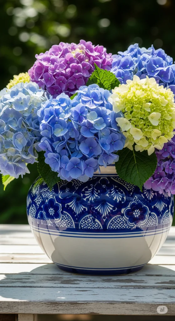 Blue and White Traditional Pottery Style, blue and white ceramic pots, traditional painted flower pots