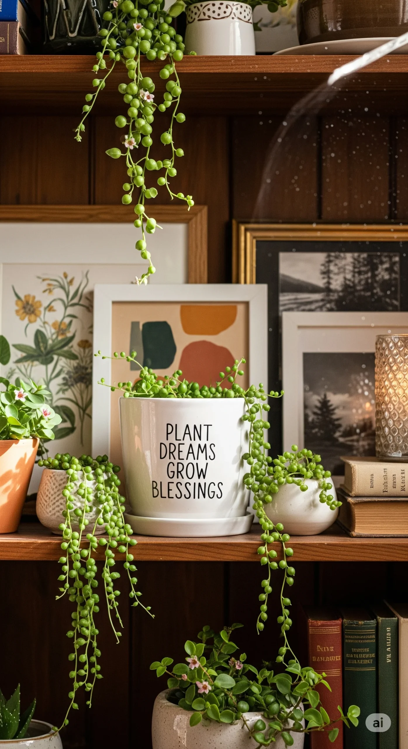 String of Pearls in Succulent Planter with typography and quotes