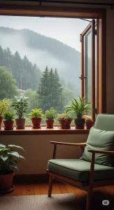 Reading nook ideas. Reading Charm with lush green mountain view.