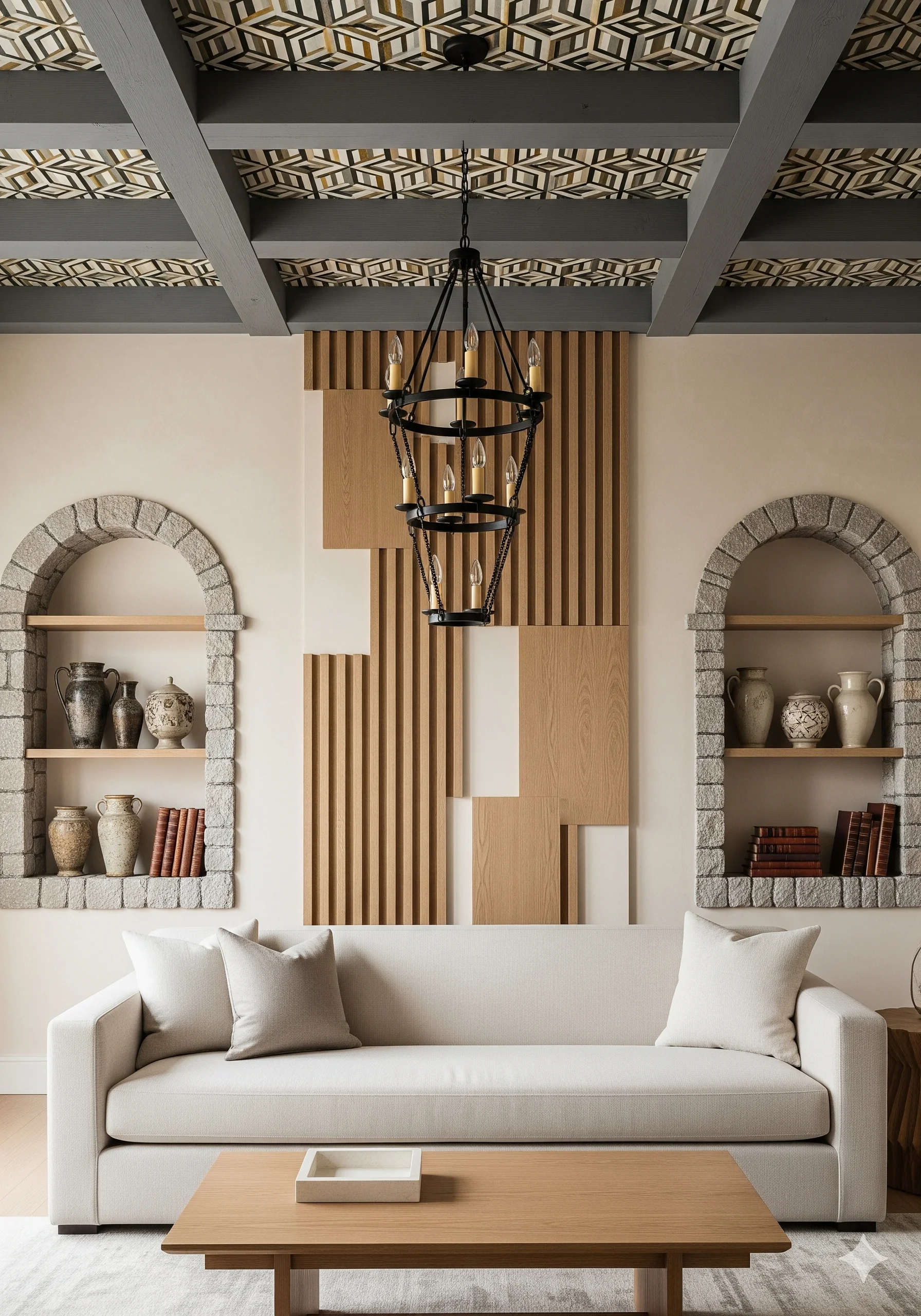 Living Room with blend of Japandi and Castlecore