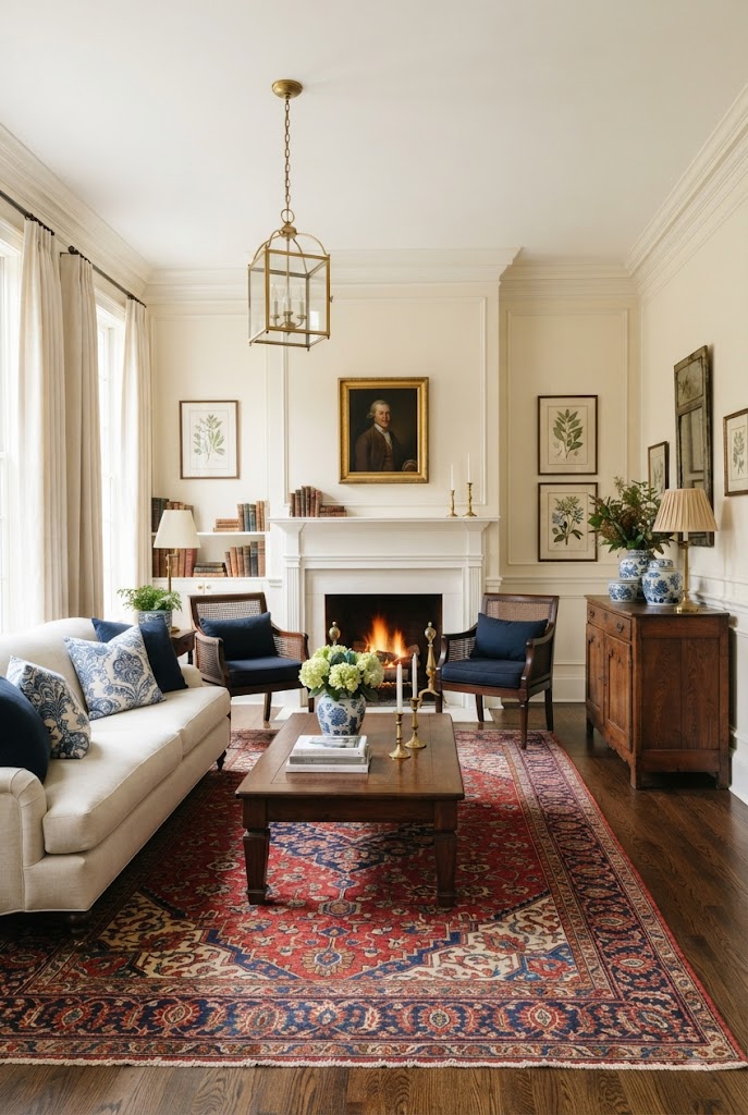 traditional Colonial living room with Fireplaces as Focal Point