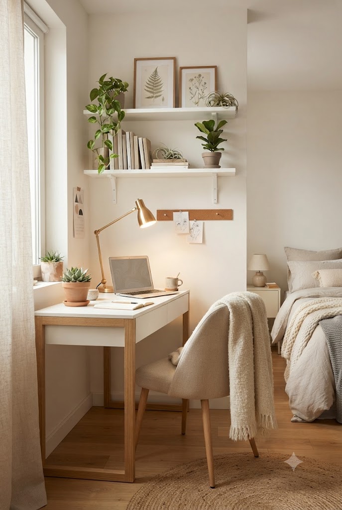 Classic White and Neutral Beige  Study Room