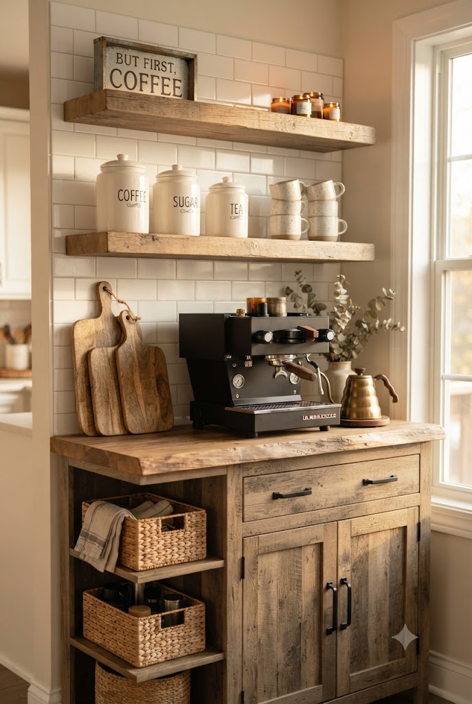 Farmhouse Coffee Station with Rustic Charm