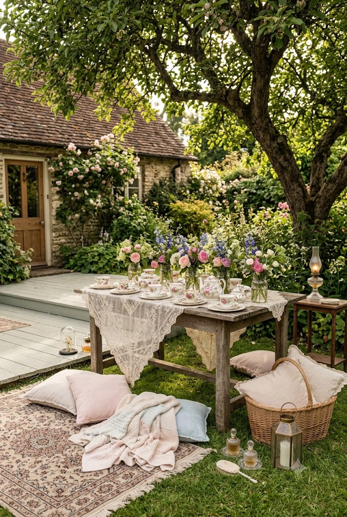 charming outdoor tea party setup